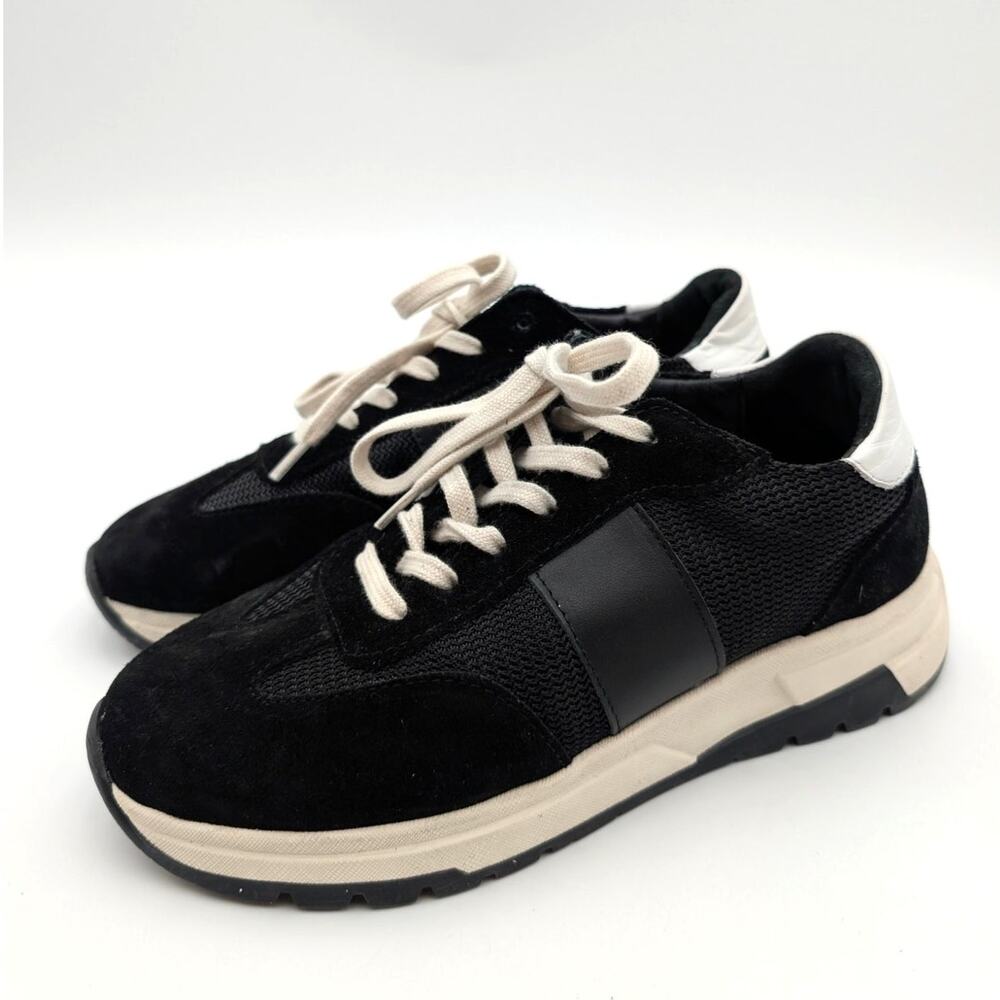PAIGE Maya Mixed Media Sneaker Shoes Round Toe Women's Black Size US6 EU36.5